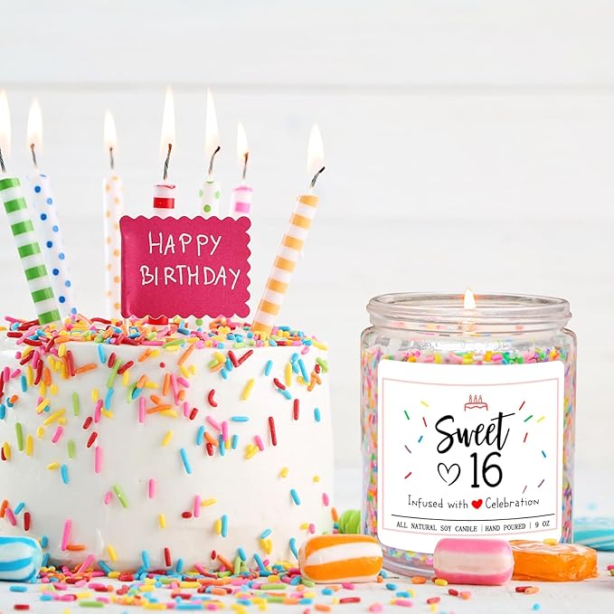 Homsolver Sweet 16th Birthday Gifts for Girls, Vanilla Cream Scent Best Ideas Birthday Presents for Daughter, Friends, Sister, Handmade Aromatherapy Candle Birthday's Decorations for Girls