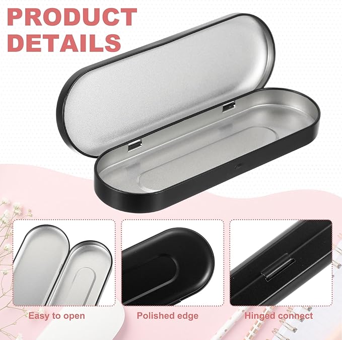 uxcell 2pcs Metal Hinged Tins Box, 6.9x2.4x0.7 Inch Rectangular Empty Tin Box Portable Pencil Containers for Pen Makeup Brushes Home Organizers, Black
