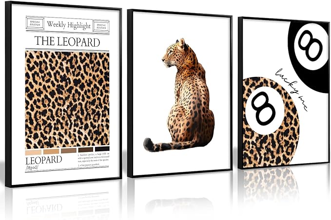Lhoiplme Trendy Leopard Wall Art Cheetah Print Canvas Wall Decor 8 Ball Poster Preppy Room Aesthetic Pictures Funky Coquette Vintage Prints Y2k Fashion Lucky Posters for Bedroom 16x24x3 Inch Unframed