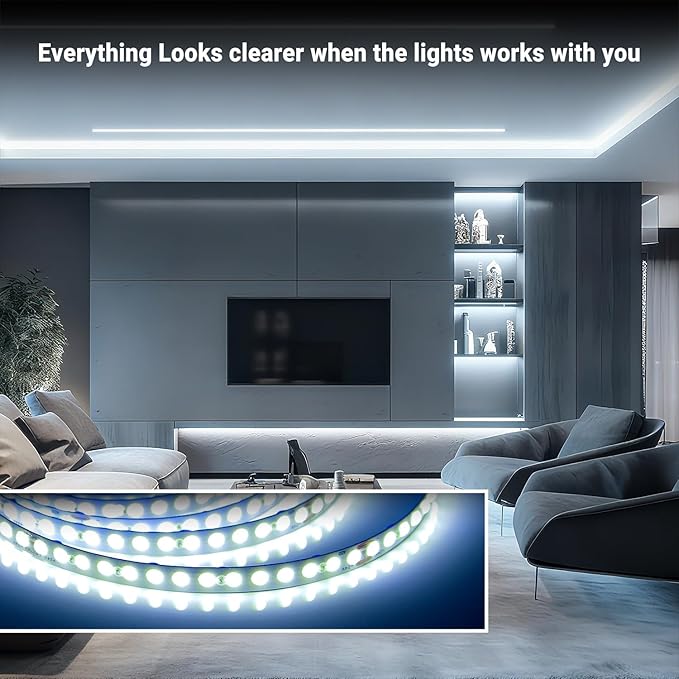 DAYBETTER 16.4FT Dimmable COB led Strip Light, High Brightness led Lights, 6500K Bright Daylight White, 24V, 140 LEDs, Flexible LED Tape Light Suitable for Bedroom, Kitchen, and DIY Home Decoration