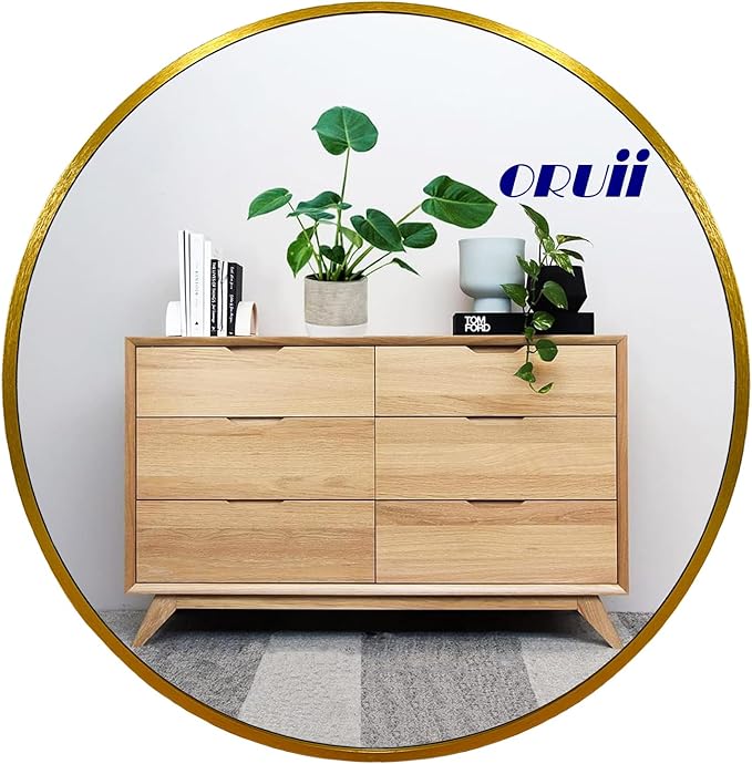 Oruii Gold Circle Mirror, 20 inch Gold Round Mirror, Circular Wall Mirrors Metal Frame, Round Wall Mirrors for Living Room, Bedroom, Bathroom, Hallway, Rustic, Vanity.