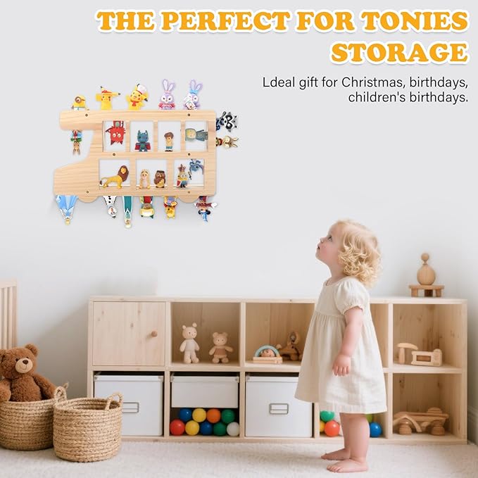 Car for Tonies Box Figures Characters Organizer Storage Shelf Wall Mounted, Bus Wooden Magnetic Floating Shelves for Tonies Characters, Display Collection 15~25 Characters