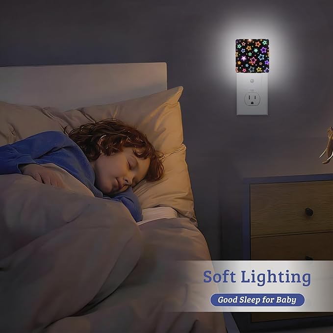 Colorful Stars Night Light, Dusk to Dawn Nightlight with Auto Sensor Lamp Home Indoor Stairway Kitchen Corridor, Night Lights Plug Into Wall Decorative for Boys Girls Women Men Room Gifts