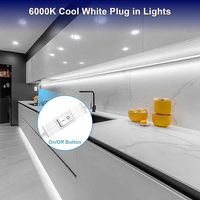 maylit Under Cabinet Strip Lighting Plug in 36in, Ultra Bright Small LED Light Bar, 6000K Cool White, 110V-120V Wired Lights for Kitchen Cabinet, Counter, Workbench, Desk, Closet, Shelf, Indoor