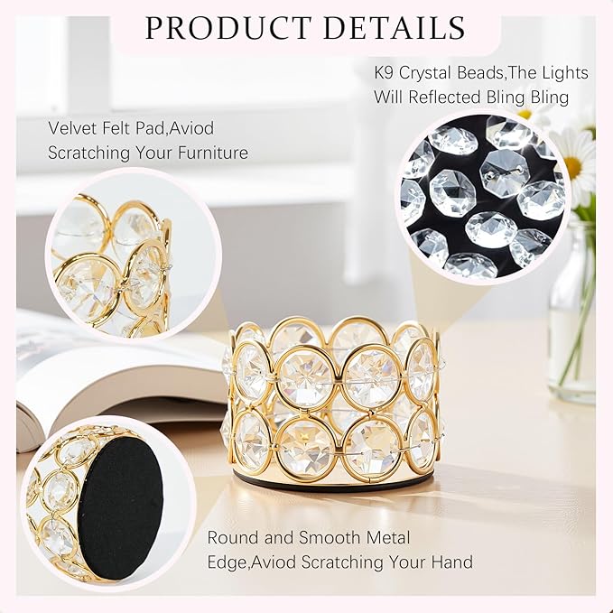 48PCS Gold Crystal Tea Light Candle Holders for Wedding Centerpieces,Votive Candle Holders Bulk Metal Candle Centerpiece for Dining Table Party Valentine's Day Decor (Candle Excluded)