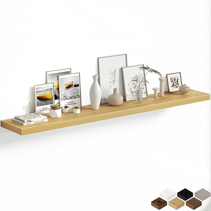 Fun Memories 72 Inch Floating Shelves, 12 Inch Deep Wall Shelf for Fireplace Mantel, Oak Deep Storage Shelves for Home & Office, Long Floating Shelf with Invisible Bracket, Set of 1