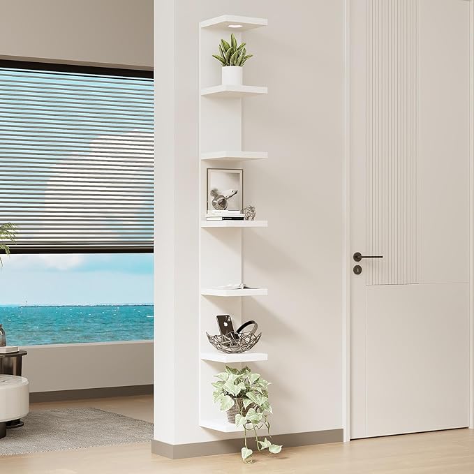 LitaEther Versatile 7 Tier Wall Shelf Unit,White Lack Wall Shelf,Display Floating Shelf with LED Remote Control Light