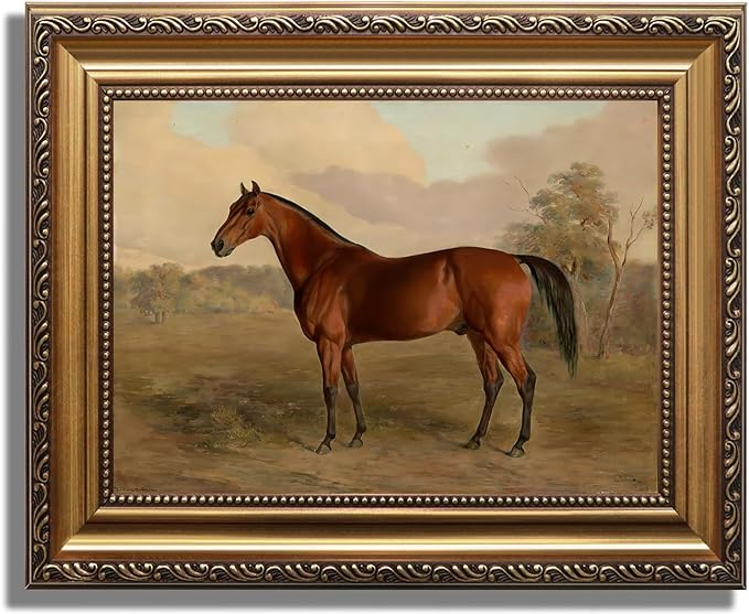 KBKBART Gold Framed Vintage Wall Art, Vintage Horse Painting Farmhouse Decor, Rustic Antique Equestrian Art Prints Wall Decor, Western Animal Picture Wall Hanging Decor for Living Room, Bathroom, Office, Bedroom(9"x12")
