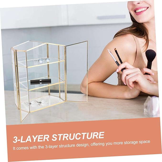 OUNONA 1Pc Glass Jewelry Box Aesthetic Desktop Cosmetics Organizer Durable Household Storage Case for Jewelry and Makeup Compact and Stylish Design