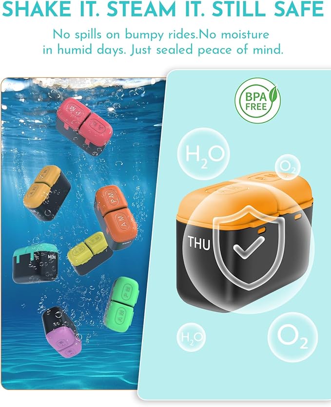 Weekly Pill Organizer 2 Times a Day, 7 Day Travel Medicine Pill Organizer with Moisture-Proof Silicone Lid, AM PM Daily Pill Box for Vitamins & Supplements, Aesthetics Pill Case(Rainbow)