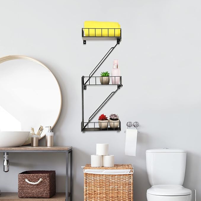 Zonon Fire Escape Wall Shelf Hanging Metal Ladder Shelves Wall Decor Cool Bookshelf Organizer Floating Shelves Action Figure Shelf for Home Bedroom Storage Display(Black,3 Tier)