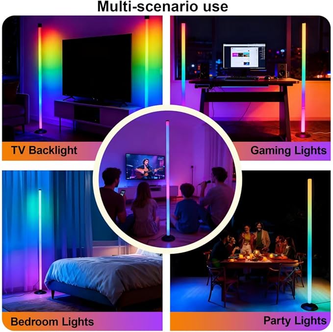 Ledagic Led Corner Floor Lamp USB Powered, IC+RGBW Music Sync Color Changing Led Lamp with App & Remote Control, Timer Setting, Standing Lamps for Living Room Lamp Bedroom Gaming Party, 2 Pack