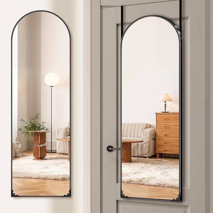 50"x16" Door Mirror, Arched Full Length Mirror, Over the Door Mirrors Full Length, Hanging Mirrors for Bedroom, Bathroom, Black