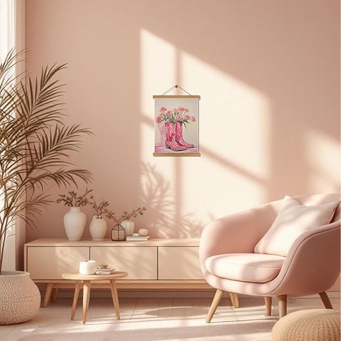 Pink Floral Cowboy Boots Wall Art, Vintage Cowboy Boots Canvas Wall Decor, Western Country Chic Home Decor, Western Aesthetic Prints Poster Trendy Preppy Girls Room Decor 12x16in Hanging Paintings