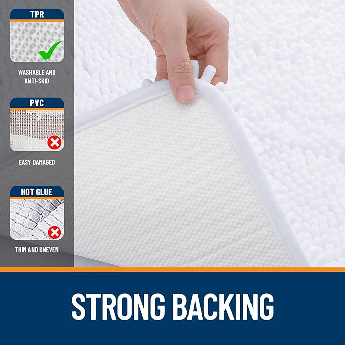 OLANLY Bathroom Runner Rugs 47x17, Extra Soft Absorbent Chenille Bath Rugs, Rubber Backing Quick Dry, Machine Washable Long Bath Mats for Bathroom Floor, Tub and Shower, Home Decor Accessories, White