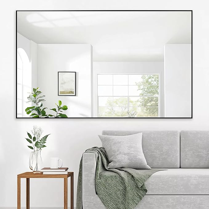 NeuType Full Length Mirror Floor Mirror, Long Mirror Full Body Dressing Mirror, Large Wall Mirror Bathroom Mirror Standing Mirror, Large Mirrors for Bedroom, Metal Frame, Black 51"x31", No Stand