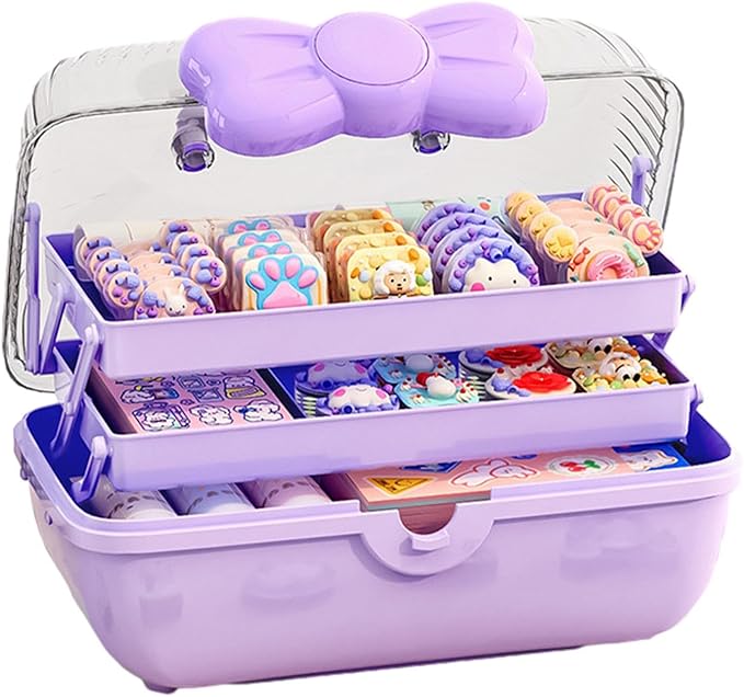 Hair Accessories Organizer for Girls, 3-Layers Foldable Hair Clip Organizer Box with Handle, Multifunctional Storage Box for Headband, Bows, Hairties, Jewelry, Sewing Supplies, Makeup Tool, Craft