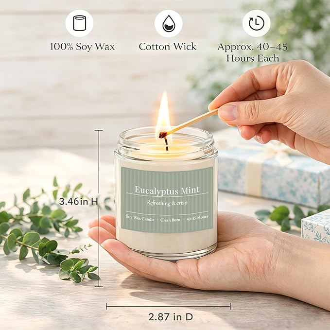 PELN Scented Candles for Women, Spring Summer 6 Pack Soy Wax Aromatherapy Candles, Lemon Verbena, Coconut Lime, Sea Salt Breeze, Citrus Basil, Eucalyptus Mint & Cherry Blossom