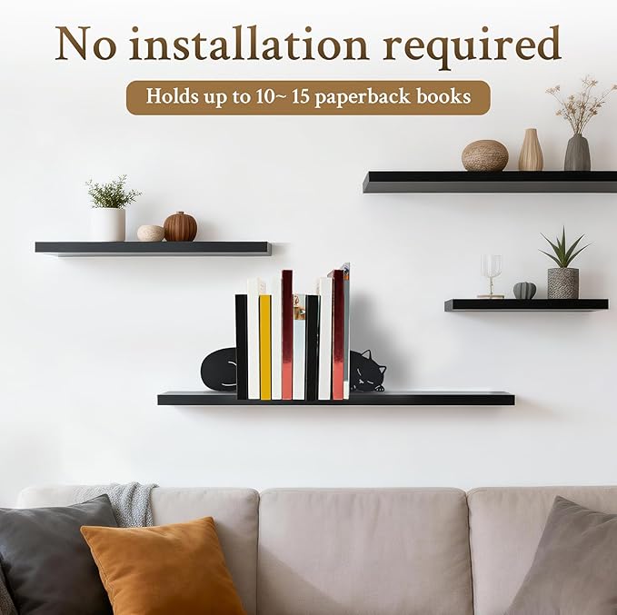 BEISE Cat Bookends for Shelves & Desk, Decorative Metal Bookend, Cute Black Kitties Book Organizer for Bookshelf Decor, Home Office Decor, Unique Book Lover Gift Set, Unusual Gifts for Cat Lovers