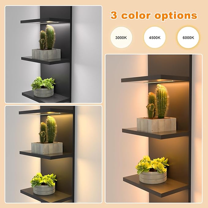 5 Tier Wall Shelves with LED Light, Vertical Column Shelf Floating Storage Home Decor Organizer Tall Tower Design Utility Shelf (Black)