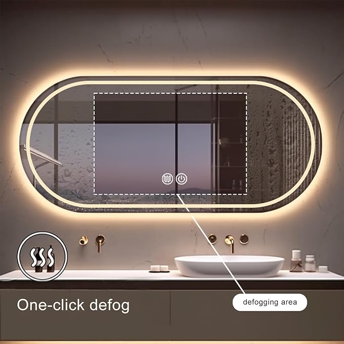 Bathroom Mirror with LED Light,3-Color Dimmable Anti-Fog Wall Mount Mirror,Decorative Mirror, Make-up Vanity Mirror with Smart Touch Button for Entryway, Bedroom and Bathroom (Color : (A 3