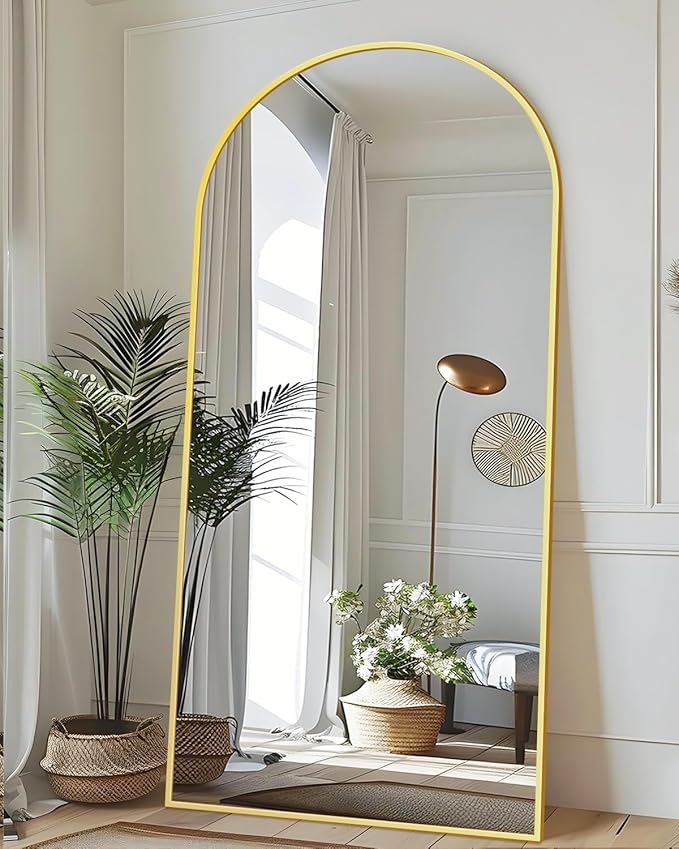 Antok Arched Full Length Mirror, 76"x34" Gold Metal Frame Floor Mirror for Bedroom Living Room, Freestanding/Wall Mount/Leaning