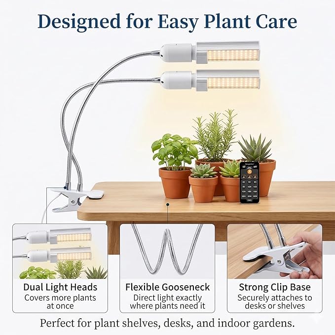 Smart LED Grow Lights for Indoor Plants - Real Time Sunlight Brightness Simulation, Full Spectrum Grow Light with 2-24 Hours Timer, Auto on/Off, Independent Control Dual Heads, Dimmable