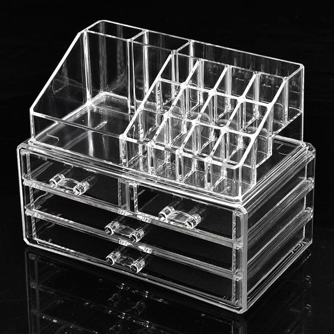 Clear Makeup Cosmetics Organizer Jewelry Storage Box, Multi Layer Jewelry Case with Drawers, Transparent Compartment Design for Dressing Table, Eco - Friendly PS Material