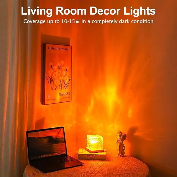 YXQUA Northern Lights Ocean Wave Projector Light, Galaxy Light Projector, 16 Colors Gradual Rotating Flame Water Ripple Ambient Night Light Non-Wood for Bedroom, Room Decor, Kids Room (Charge)