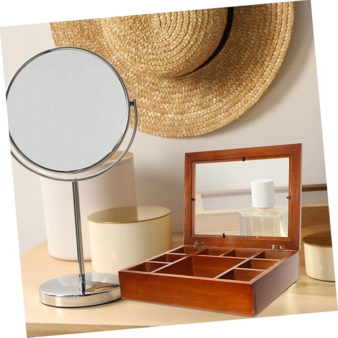 PRETYZOOM Jewelry Box Chinese Wooden Divided Box Cover Makeup Organizer for Desk