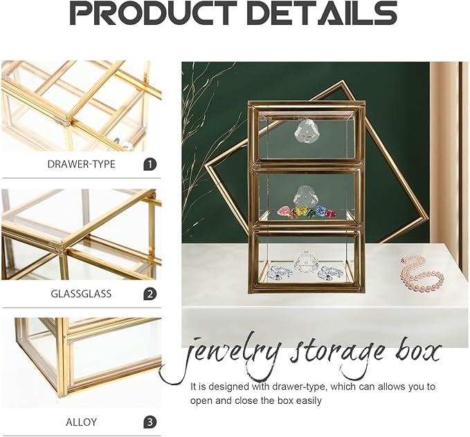 BESPORTBLE Jewelry Organizer Box Transparent Glass Storage Case Compact Makeup and Household Container Dustproof Design for Small Accessories