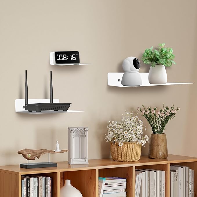 Steel Floating Shelves for Wall,Small Wall Shelf，Suitable for Bedroom, Living Room, Bathroom, Kitchen, Office (White, 2Pack 4.72x6.1 in)