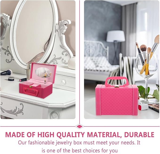 KALLORY Princess Jewelry Box Makeup Case Pink Leather Jewelry Storage Organizer with Music Function and Women Travel Use