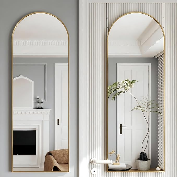 Door Mirror, Arched Full Length Mirrors Over The Door, 16"x 50" Hanging or Wall Mirror, Full Body Mirrors,Gold