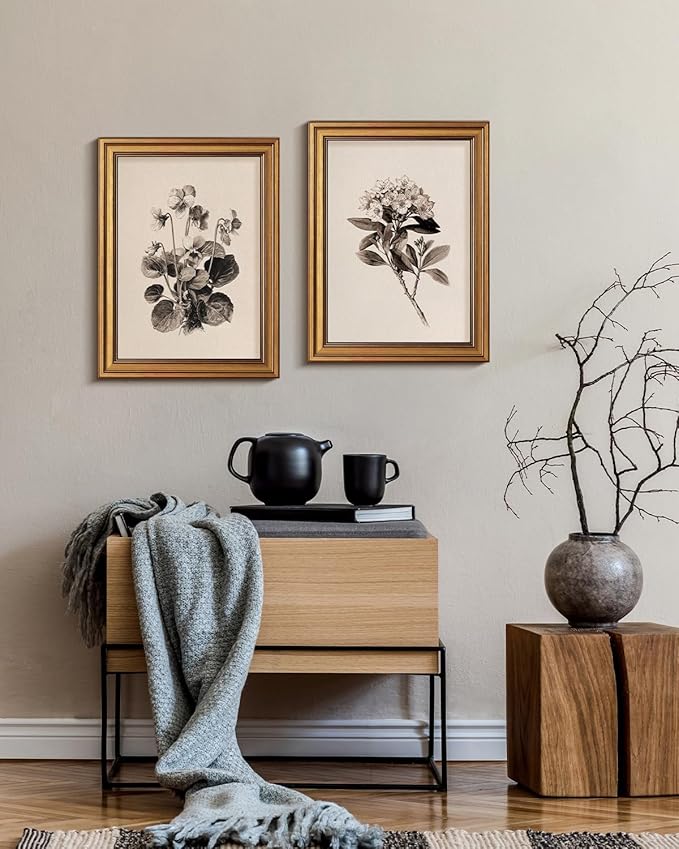 Bzstyleart Vintage Wall Art Decor, Canvas Framed Flower Wall Art, Sketch Painting Picture Vintage Home Decor Aesthetic for Living Room, Bathroom Pictures, Pennsylvania Mountain Laurel, 12L x 16W