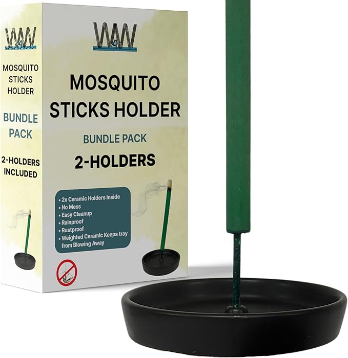 W4W Mosquito Stick Holder – Ceramic Holder for Incense & Mosquito Sticks – for Outdoor & Indoor use, Pool Side, Patio, Deck, Camping, Hiking, etc... (Includes Set of 2 Holders)