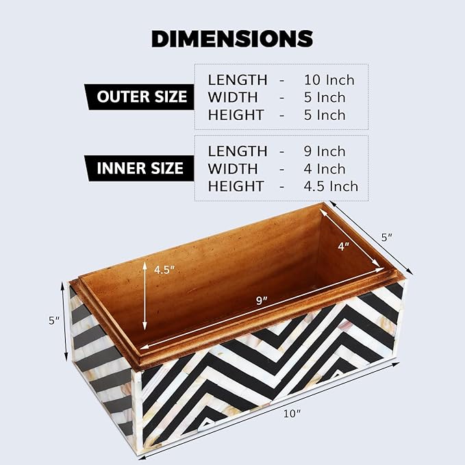 Handicrafts Home Large Decorative Storage Box with Lid– 10x5x5” Coffee Table Organizer, Keepsake-Decorative Boxes for Home Decor, Stylish Decorative Box for Office Décor-Nacre Trance