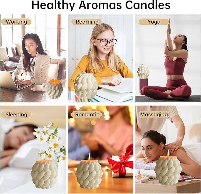 Knot Ball Candle Beautiful Handmade Pillar Scented Soy Wax, Elegant Pillar Bubble Candle Housewarming Gift Home Room Shelf Decor Idea Spiral Candl(White Medium)