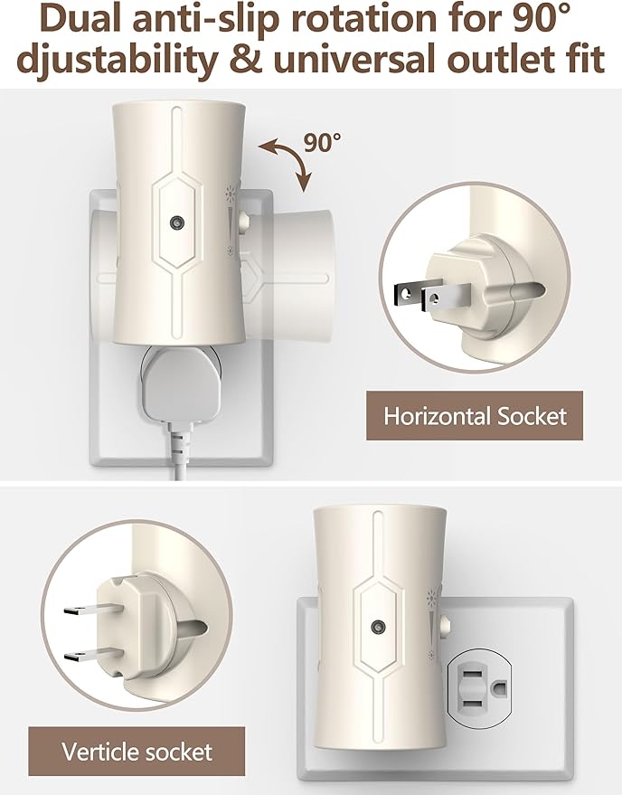 fesnne Night Light, LED Night Lights Plug into Wall, [2 Pack] Warm White 3000K, 0-100LM Adjustable Brightness Light Sensor Nightlights Plug in wall for Hallway, Bathroom, Adults, Neutral Beige