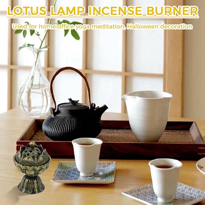 1PCS Lotus Incense Holder, Vintage Cone Incense Burner with Lid and Grid, Elegant Desktop Ash Catcher for Home, Office, Yoga, Meditation, Spa, Teahouse Decor
