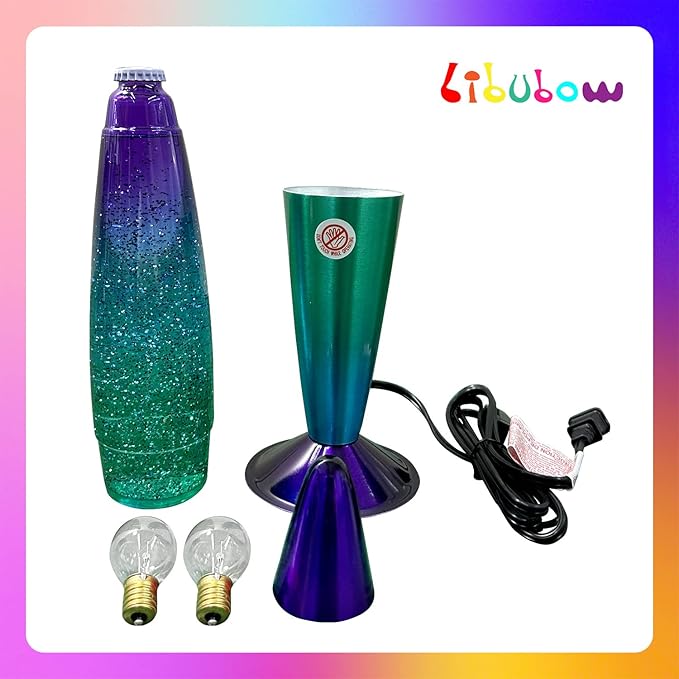 16 Inch Green Blue Purple Rainbow Glitter Lamp, 2 Bulbs, Night Light Rainbow Lamp, Relaxing Mood Lighting Night Light for Adults, Kids, Teens, Home Room Office Decor, Present