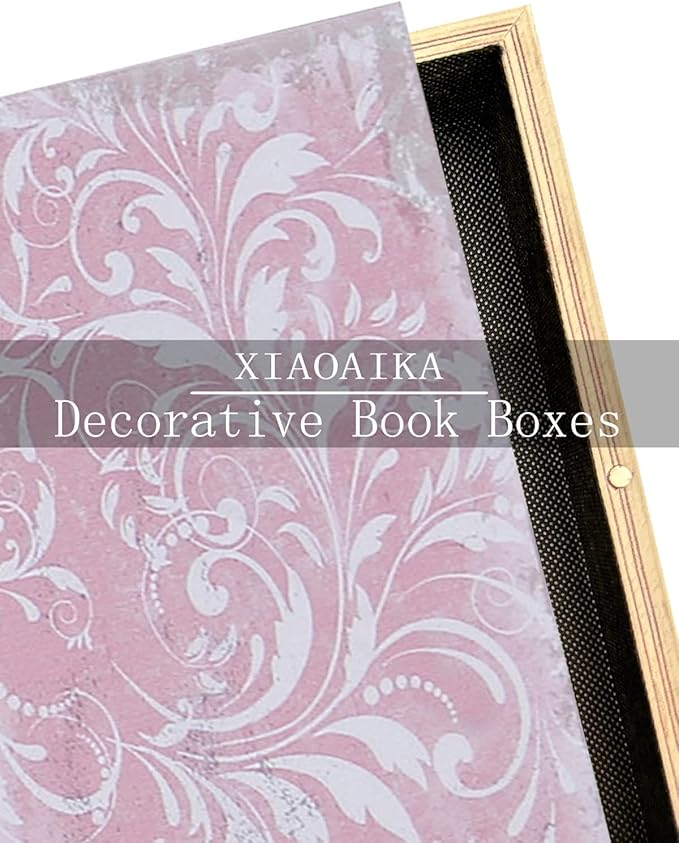Wooden Book Box Set of 3 with Magnetic Closure and Vintage Floral Pattern Leather Cover Design, Non-Woven Fabric Interior, Decorative Secret Storage for Bookshelves and Home Office
