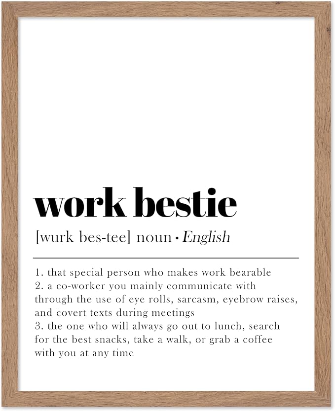 Poster Master Typography Poster - Dictionary Print - Work Bestie Definition, Special Person Who Makes Work Bearable - Gift for Colleague, Friend - Wall Decor for Home, Office, 11x14 Beige Framed