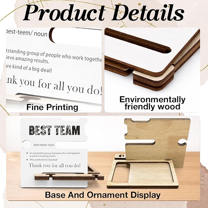 Team Appreciation Gifts for Coworker - Multi-functional Desk Organizer - Motivational Best Team Office Quote Wooden Sign for Office Desk Shelf Decor