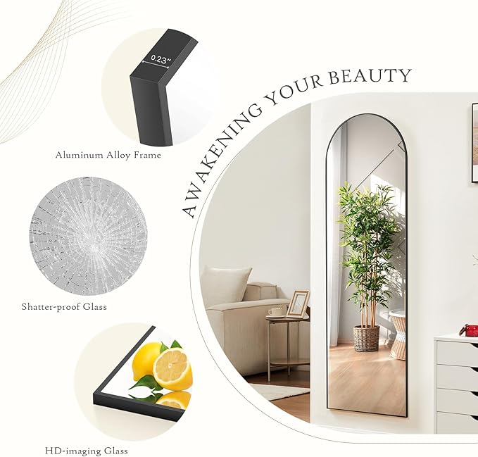 Mirror Full Length, Upgraded Body Wall Mirrors with Shatter-Proof Glass, Floor Standing, Hanging or Leaning, Tall Mirror with Stand Aluminum Alloy Frame for Bedroom