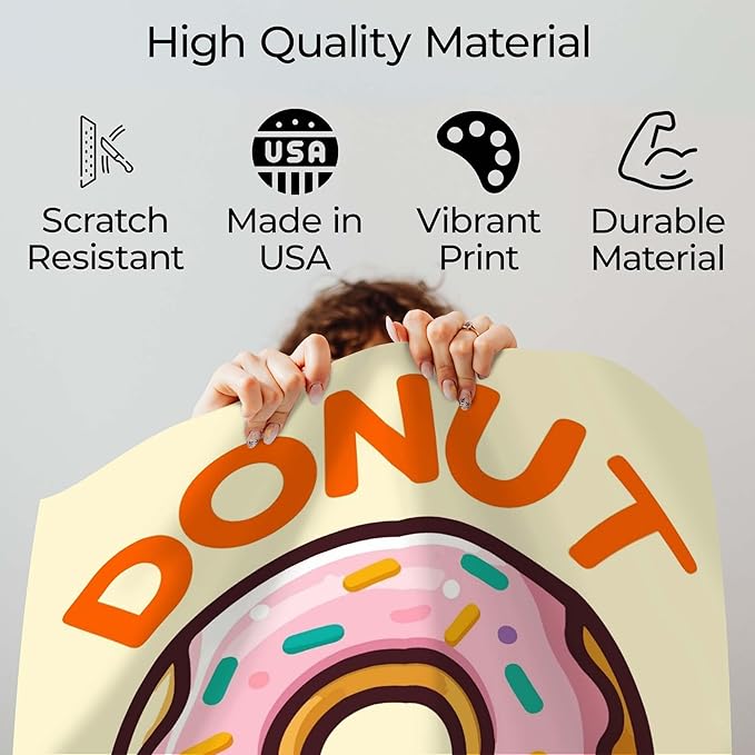 InkFlow Posters Donut Worry Poster - Smiling Donut Illustration - Playful Food Art Design - Kids Bedroom Kitchen Playroom Decor - Cheerful Cartoon Style Print - 24x32 Unframed Canvas Print