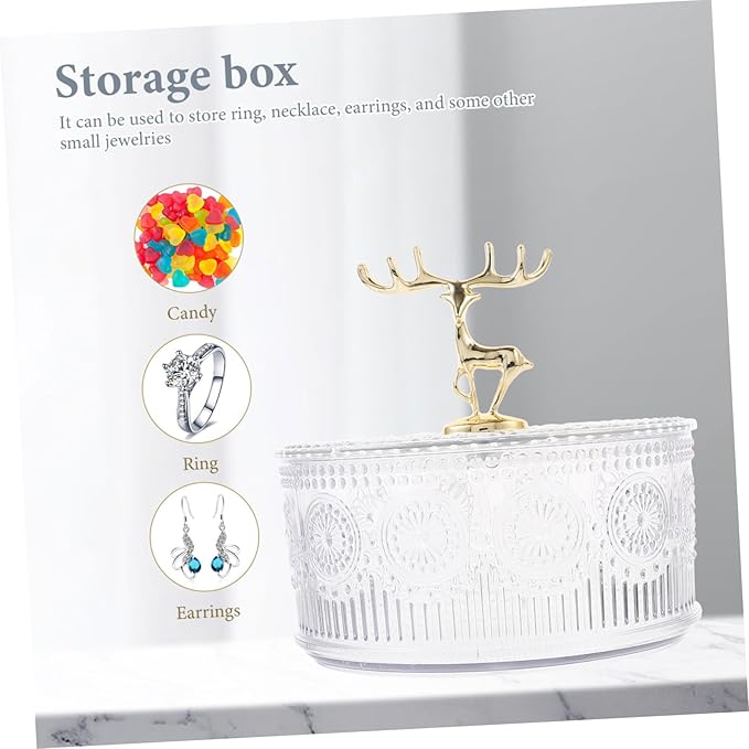 UKCOCO Embossed Transparent Jewelry Case with Lid Multi Functional Makeup Organizer and Candy Storage Box Portable Keepsake Trinket Dish for Rings Earrings Necklaces Decorative Home Decor