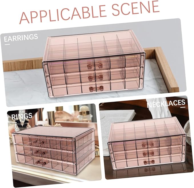 Transparent Jewelry Display Box Compartments for Earrings and Necklaces Organizer for Makeup and Jewelry Storage Design for Vanity Bathroom Countertop