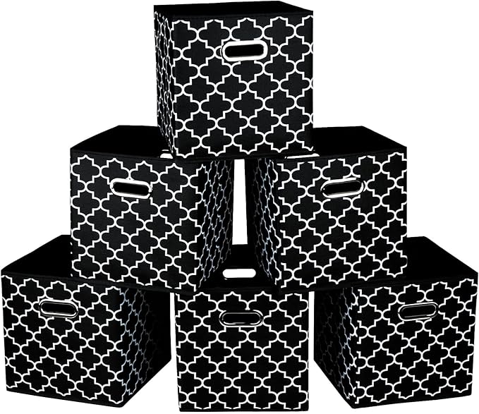 Fabric Cloth Storage Bins,Fabric Cube Organizer with Dual Handles Foldable Cube Storage Baskets for Home Bedroom Storage,Set of 6,(Black light)