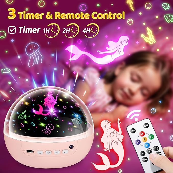 Staryou Unicorn Toys for Girls Age 4-6, [93 Modes+Remote] Toys for 3 Year Old Girl, 3 Timer+3 Brightness Unicorn Gifts for Girls 4-6, 360° Rotate Night Light Projector, 6 Year Old Birthday Gifts